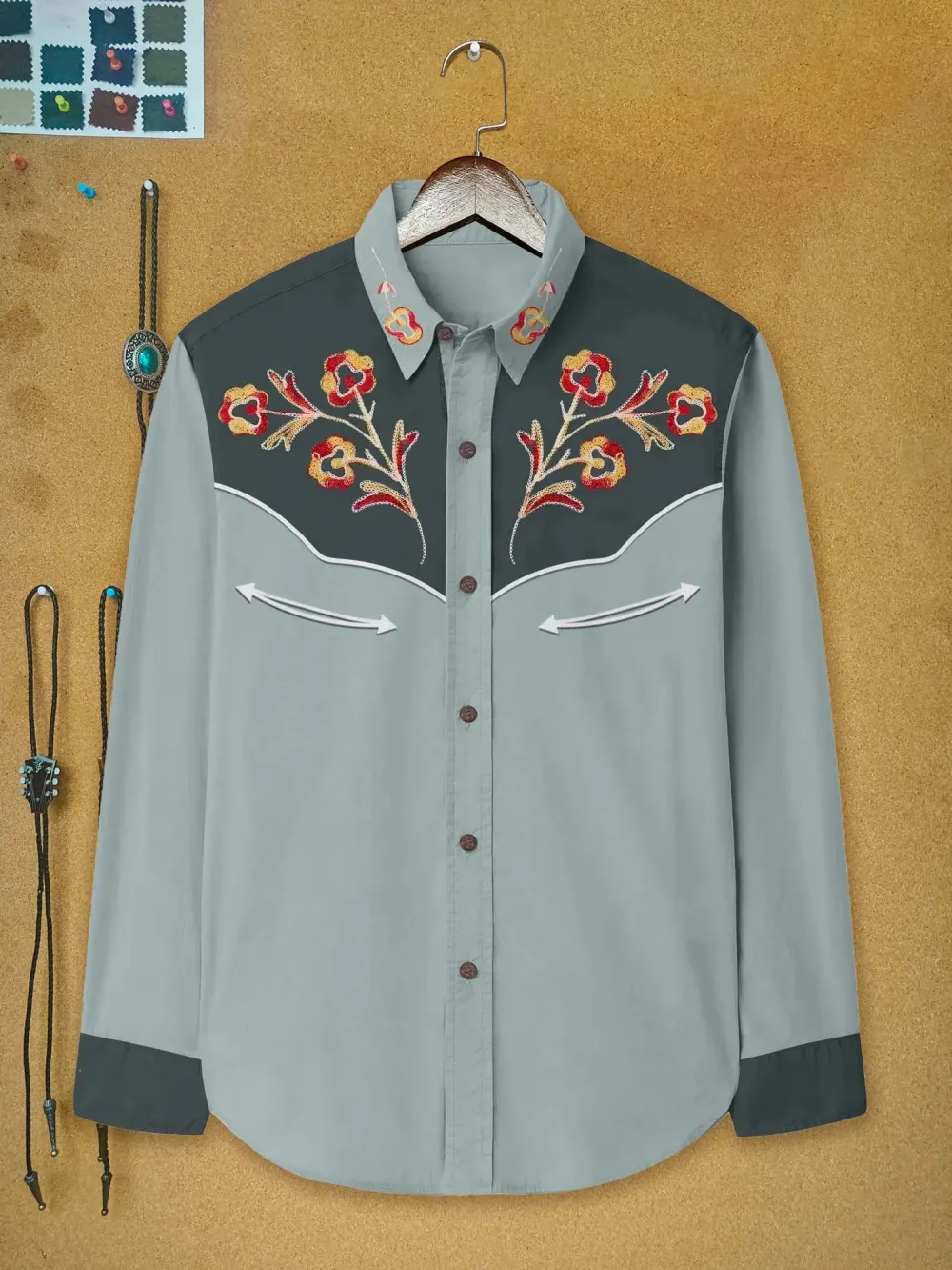 Classic Flower Cowboy Printed Hawaiian Shirt For Men Button-down Shirt Long Sleeve 100% Cotton Shirt