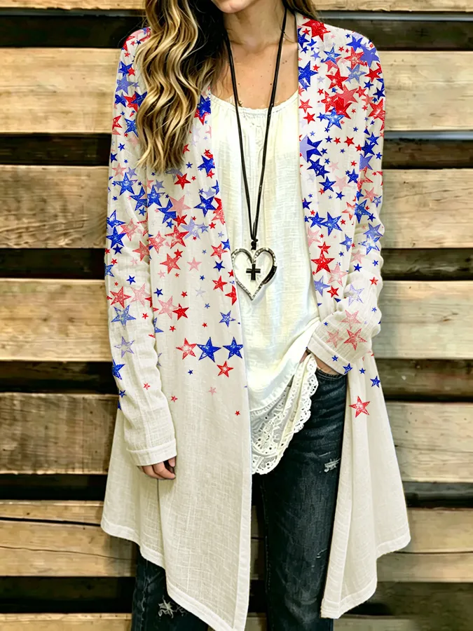 Women'S Casual Patriotic Star Printed Cardigan