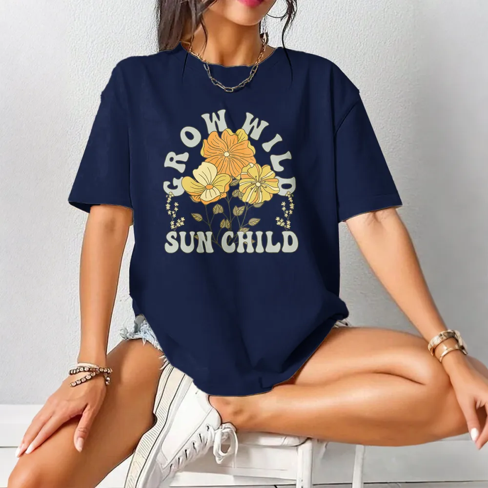 Grow Wild Slogans Floral Patterns Casual T-Shirts