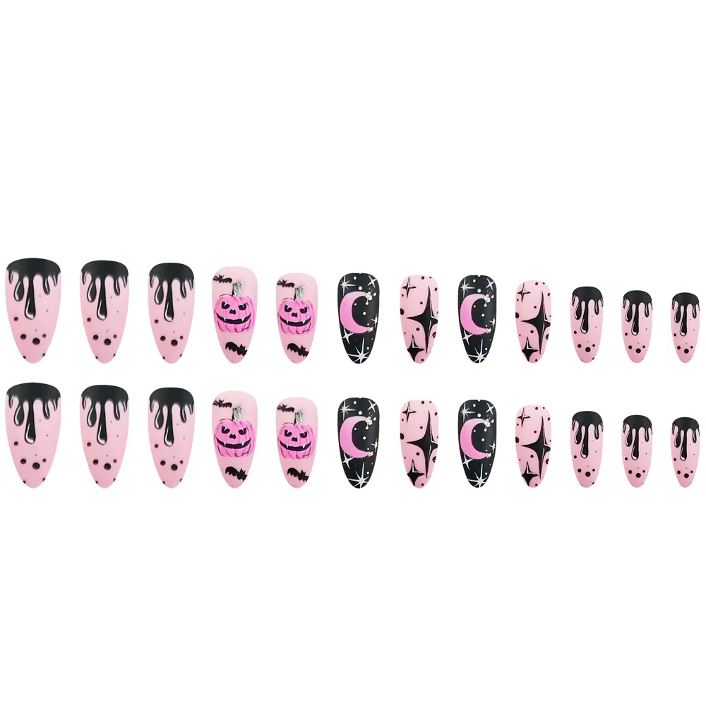 Nailhour 24Pcs Y2K Pink Pumpkin Halloween Press On Nails