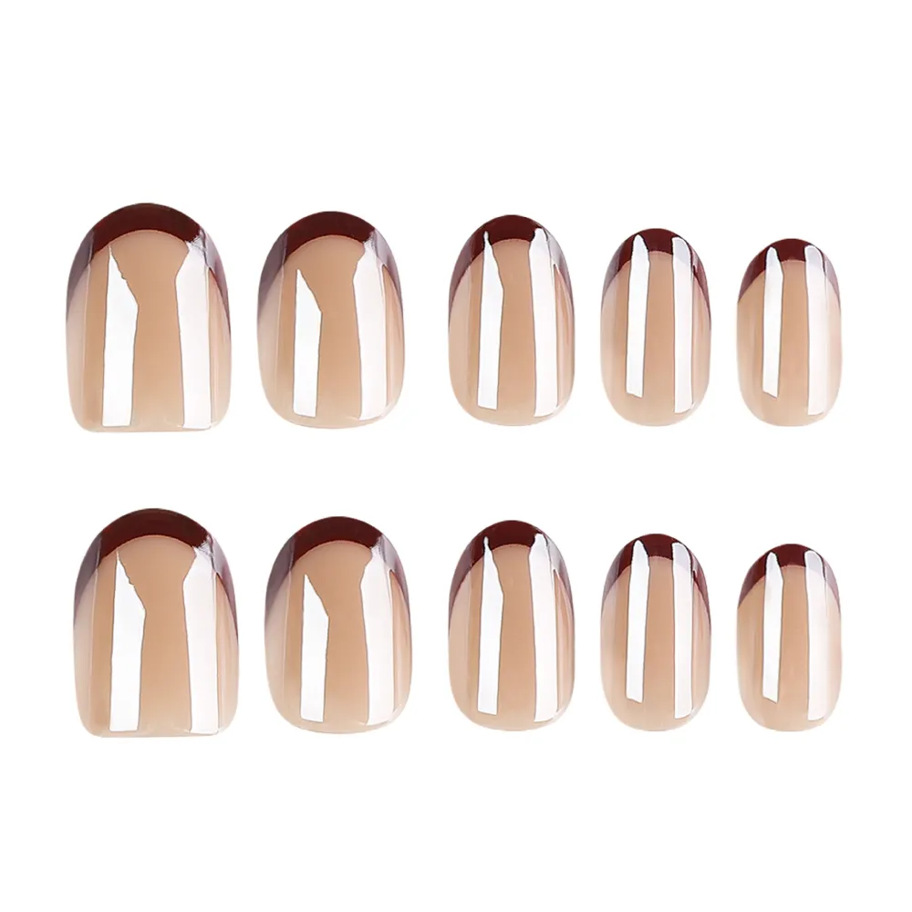 Nailhour 24Pcs Red Pearl Chrome Short Oval Press On Nails