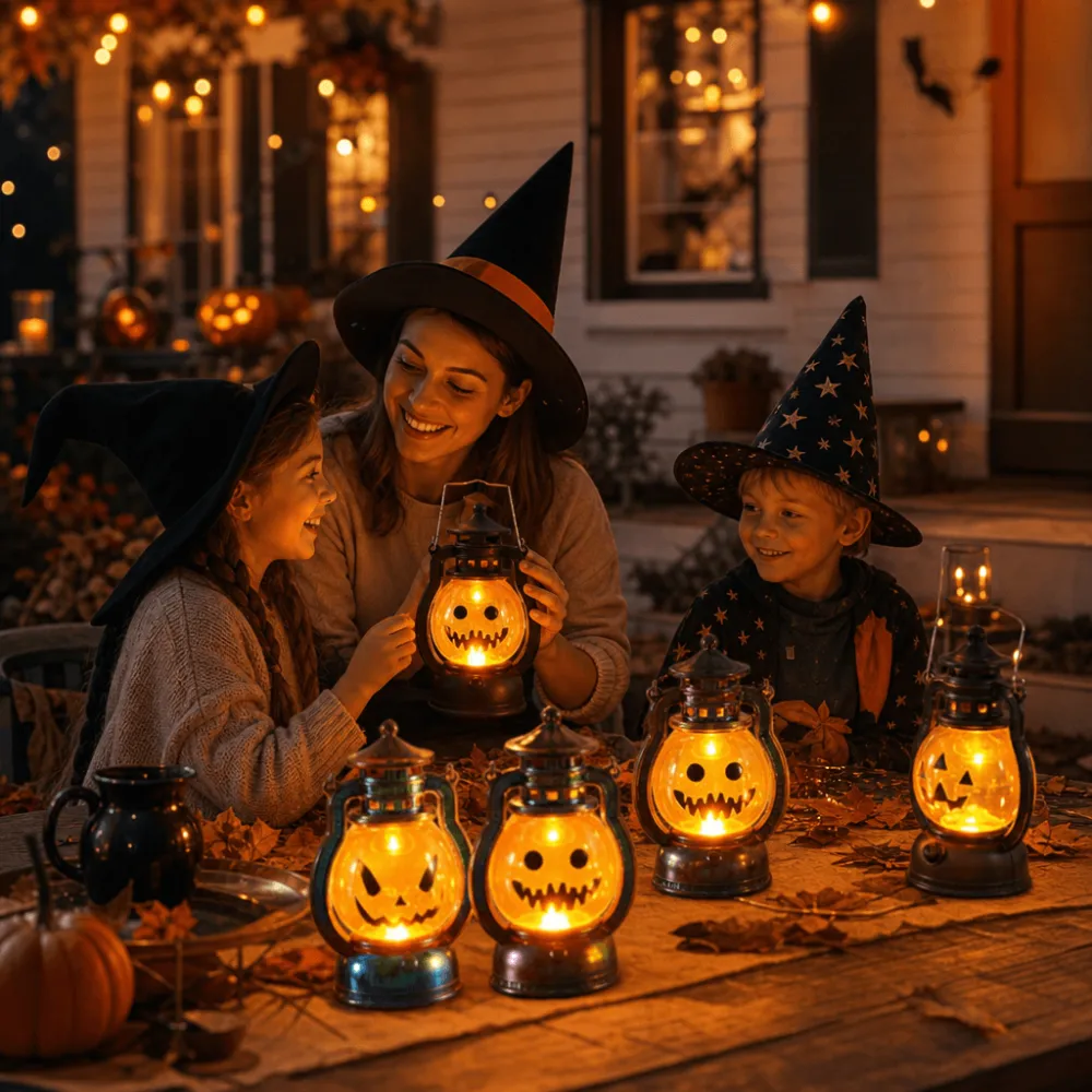 Halloween Pumpkin Lantern Ornaments Portable Night Lights （7.5*7.5*12.5cm）