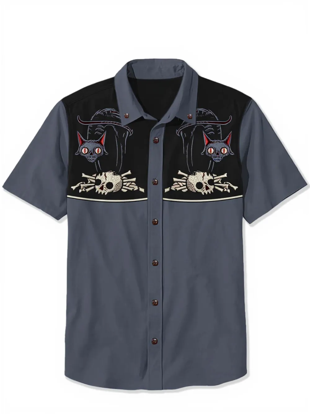 Cat And Skull - 100% Cotton Shirt