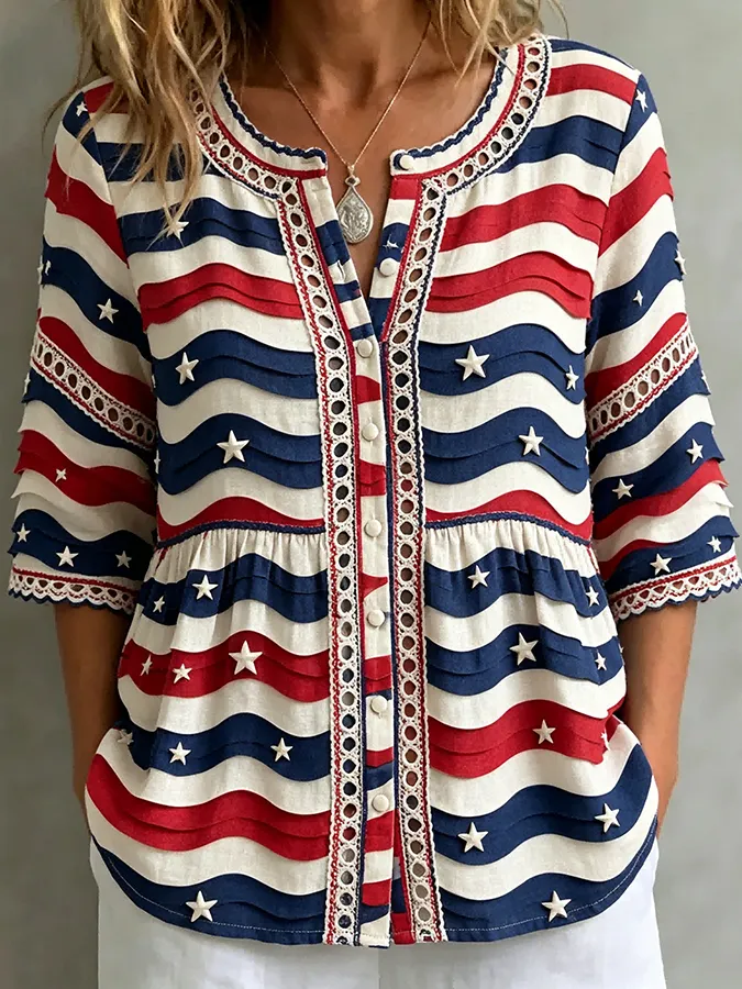 Women's Fashion Art Top Celebrating the 250th Anniversary of the Founding of the United States