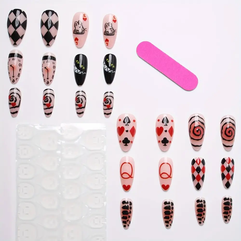Nailhour 24Pcs Halloween Medium Almond Gothic Roses Design  Press On Nails