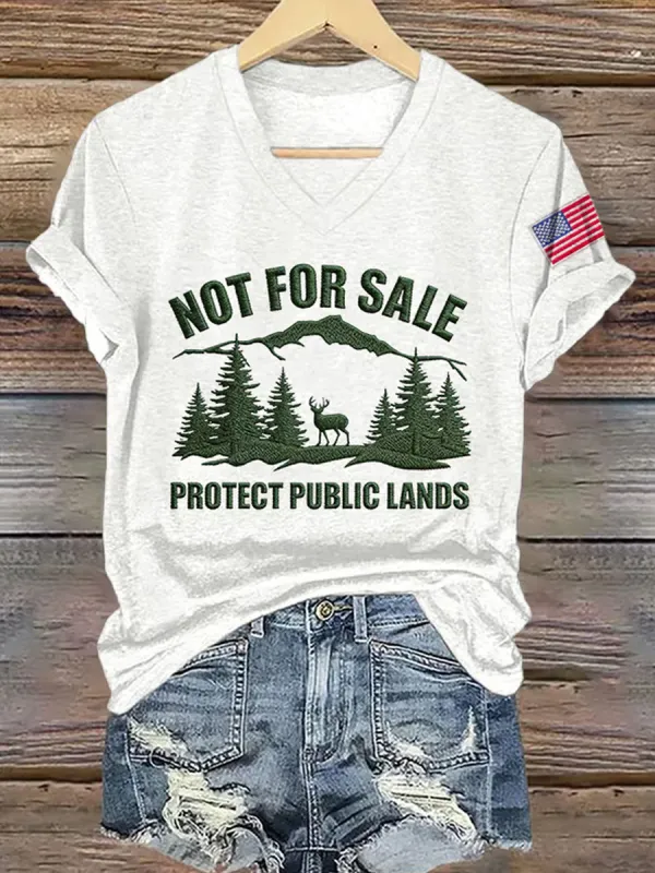 V-Neck Retro Resist Not For Sale Protect Public Lands Print T-Shirt