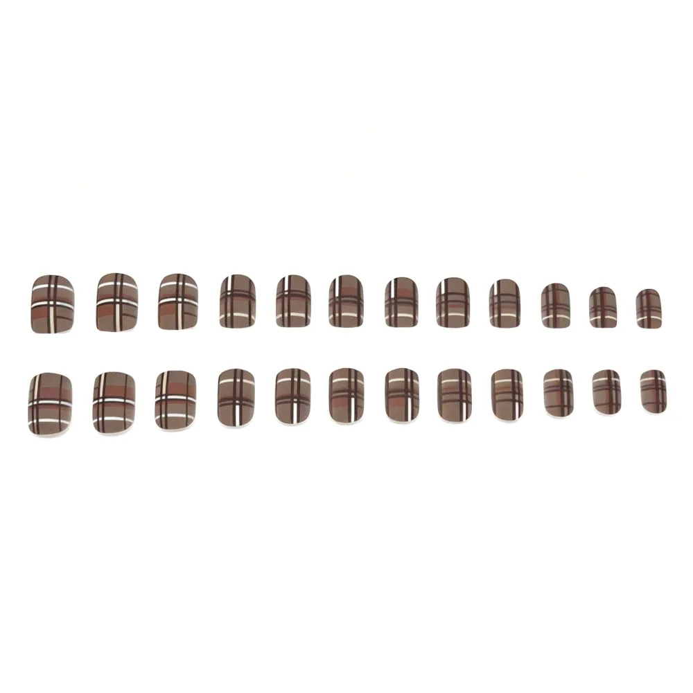 Nailhour 24Pcs Autumn French Short Square Press On Nails