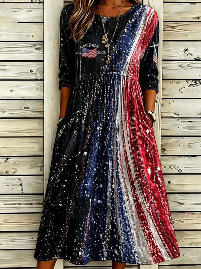 Women'S Casual American Independence Day Flag Print Art Casual Dress