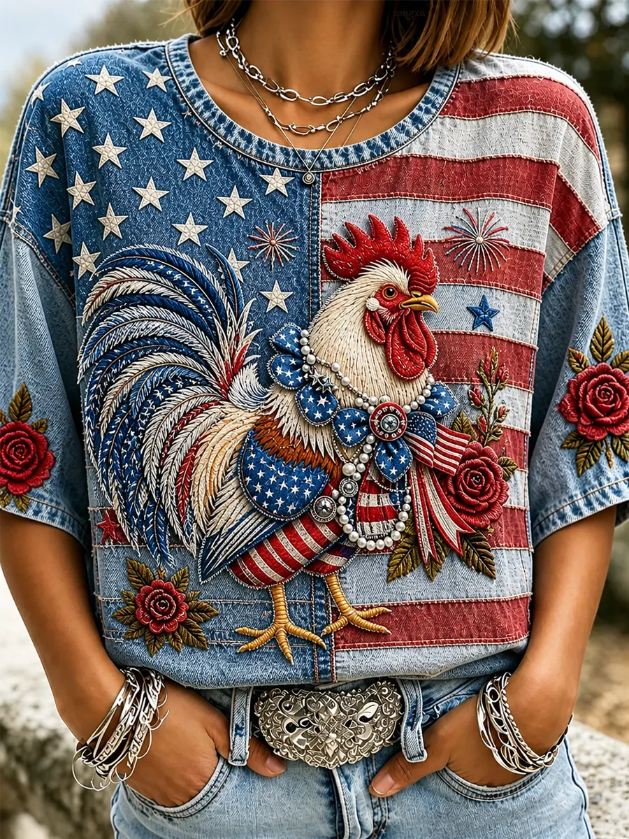 Women's casual American 250th anniversary celebration printed short sleeved T-shirt