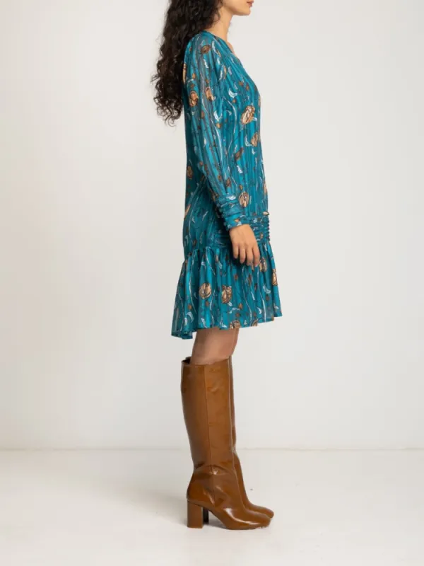 Ruffled Hem Print Long Sleeve Dress