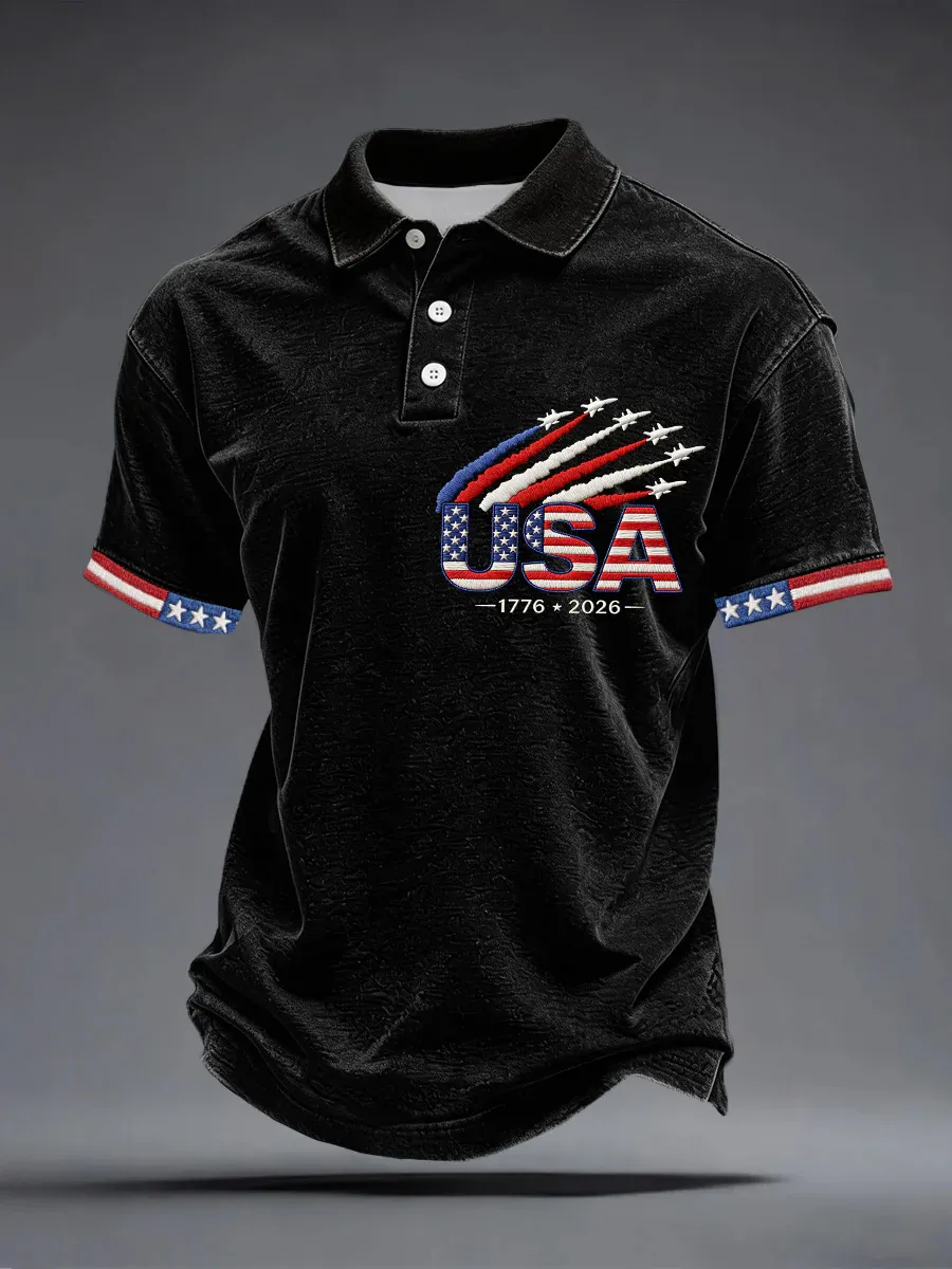 Men's Retro 250th Anniversary American Short-Sleeve Polo Shirt