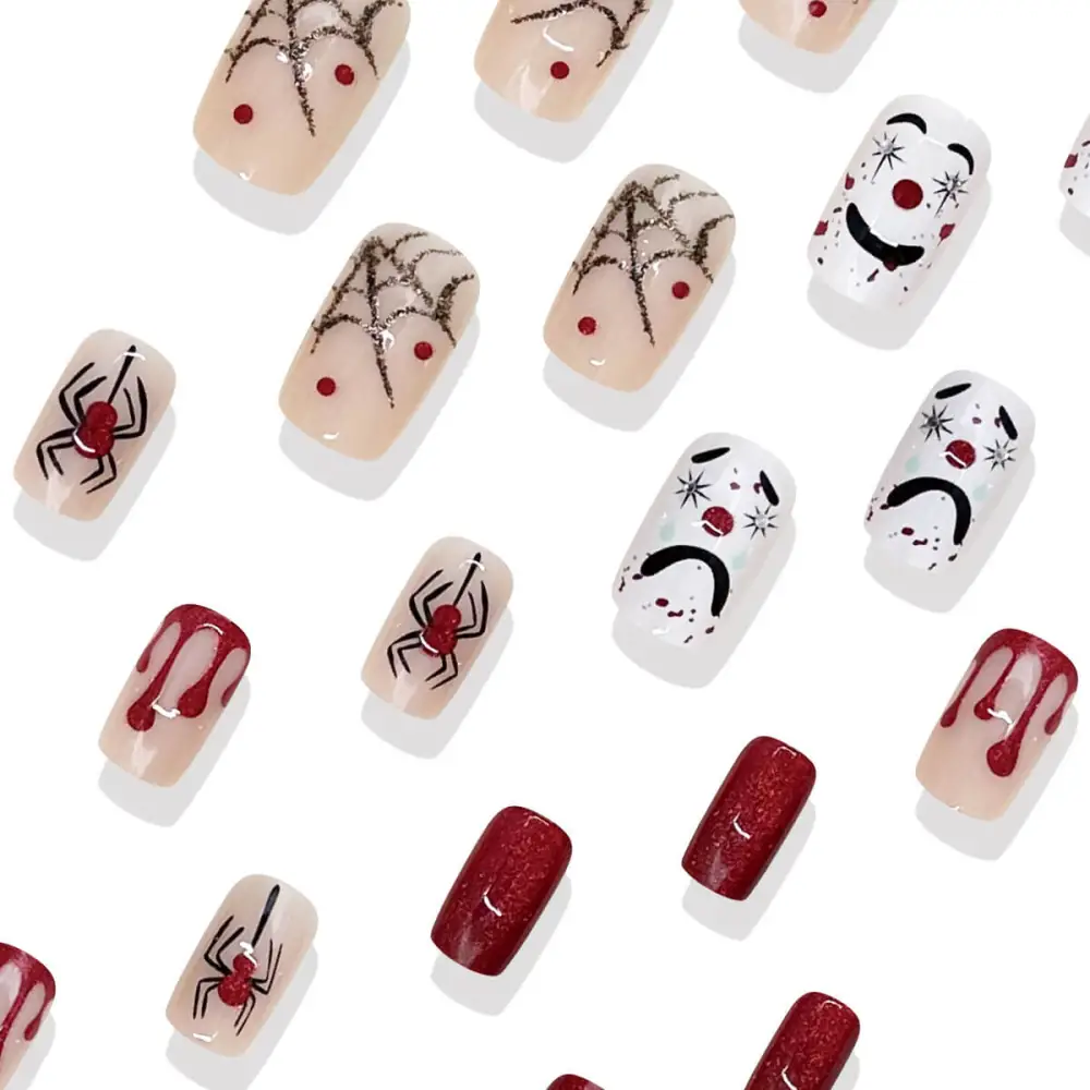 Nailhour 24Pcs Halloween Medium Square Crimson Circus Press On Nails