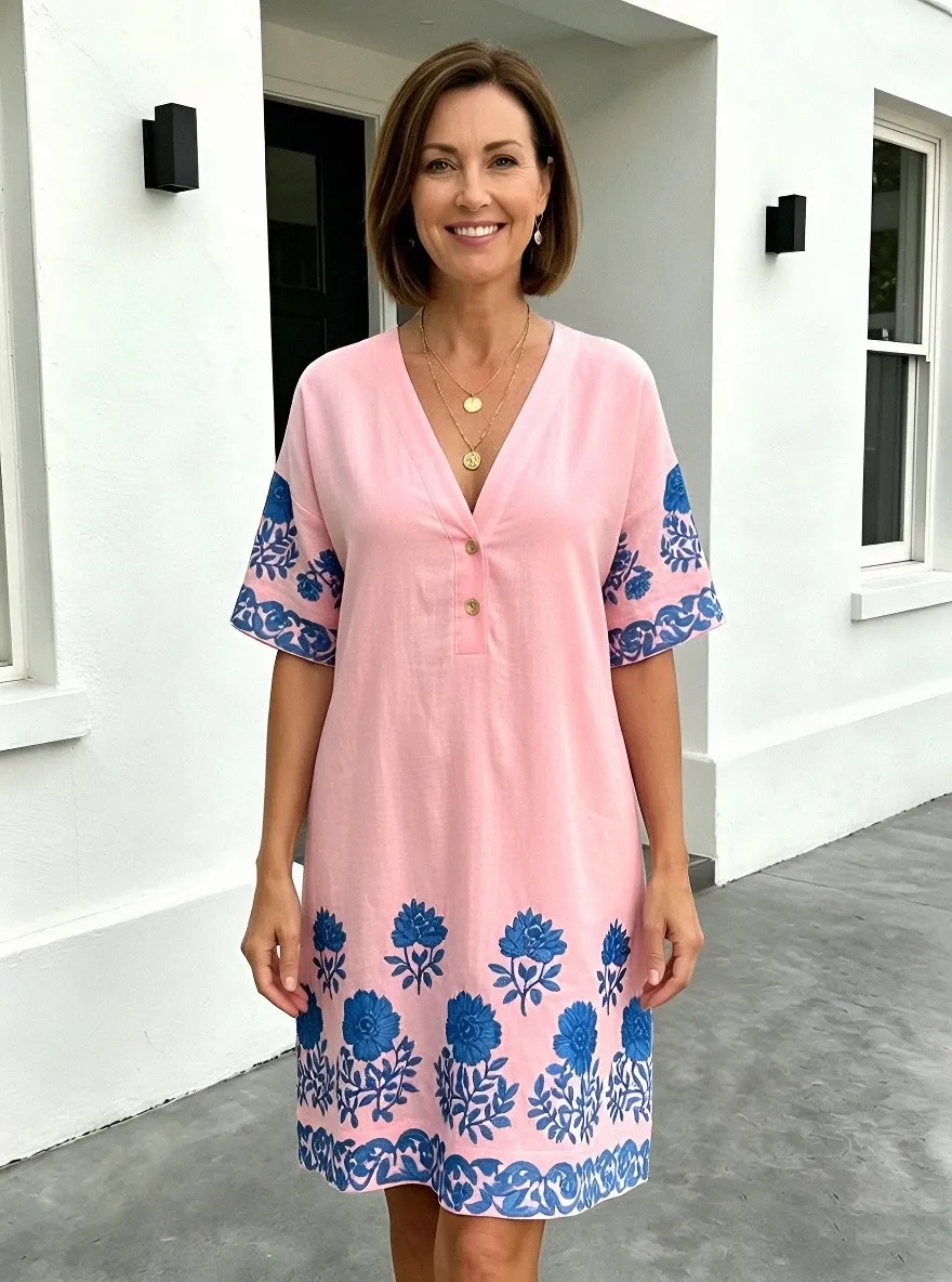 Women's Summer Vacation Blue Floral Pattern Printed Dress