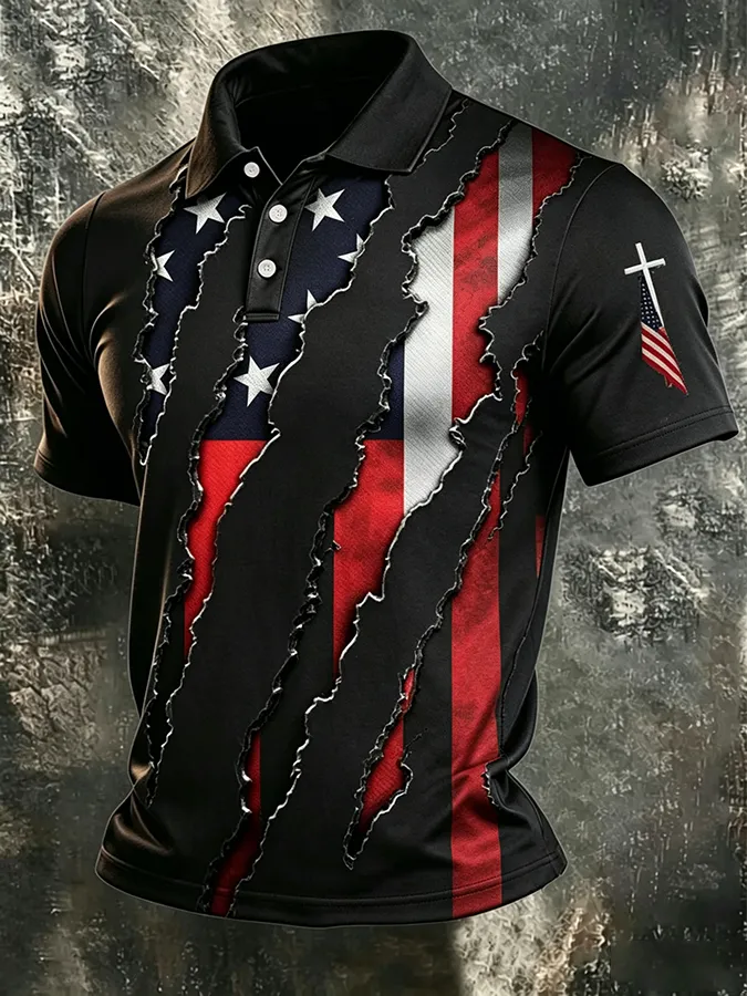 Men'S Independence Day Print Casual Polo Shirt
