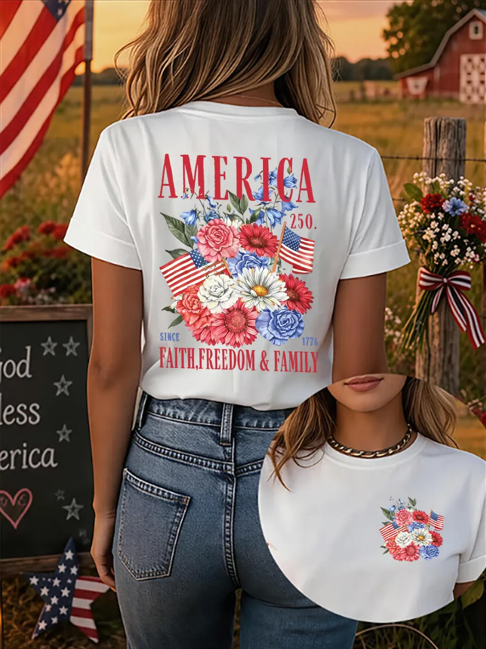 Since 1776, Faith, Liberty, And Family – Women'S 250th Anniversary Of American Faith Print Short-Sleeve T-Shirt