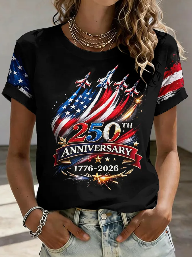 Women'S American Independence Day 250Th Anniversary Printed Short Sleeved T-Shirt