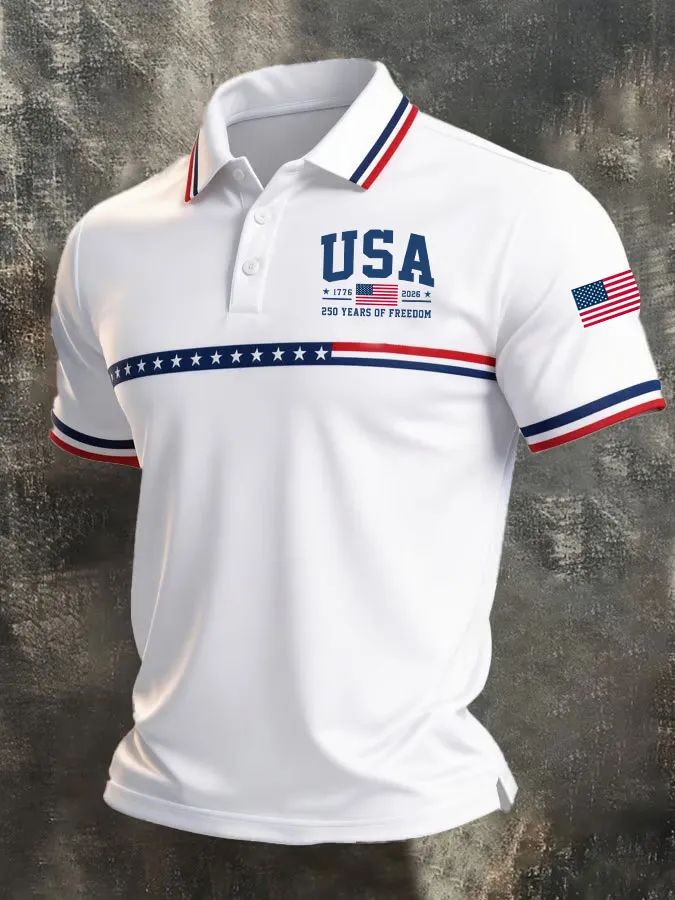 Men'S America Flag Print Casual Polo Shirt