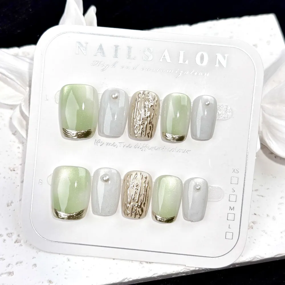 Nailhour 30Pcs Gilded 3D Medium Square French Press On Nails