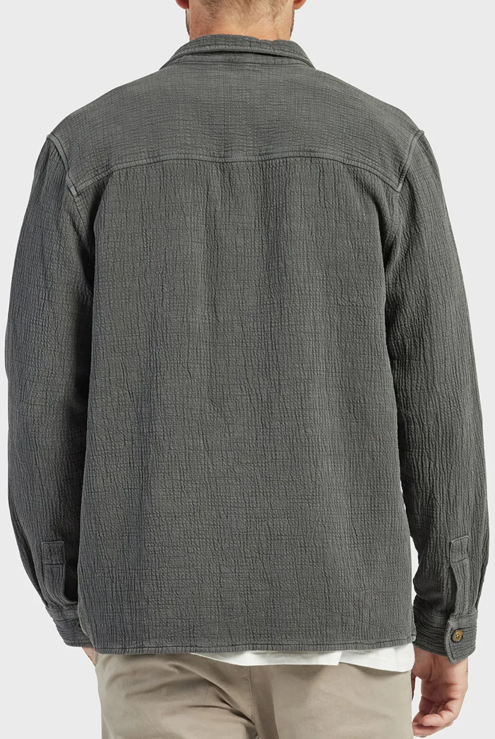 Gray Textured Button Down Overshirt