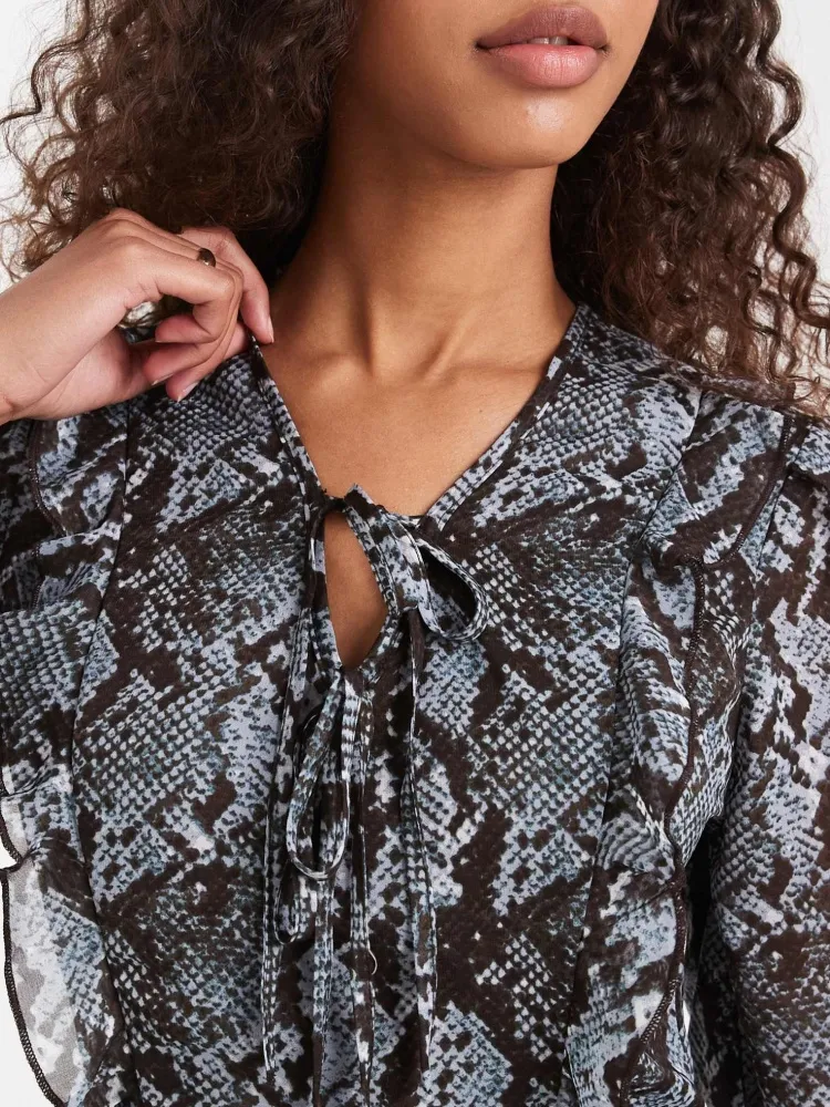 Ruffled Snakeskin Print Dress