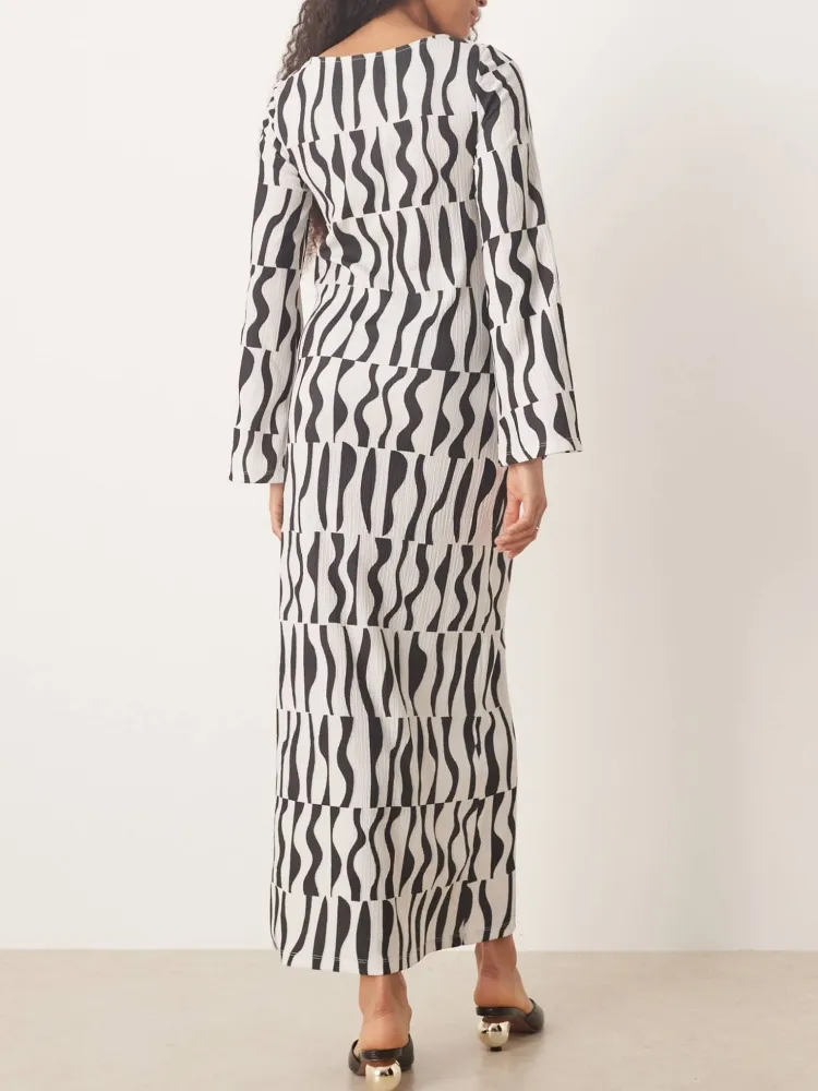 Abstract Print Round Neck Dress