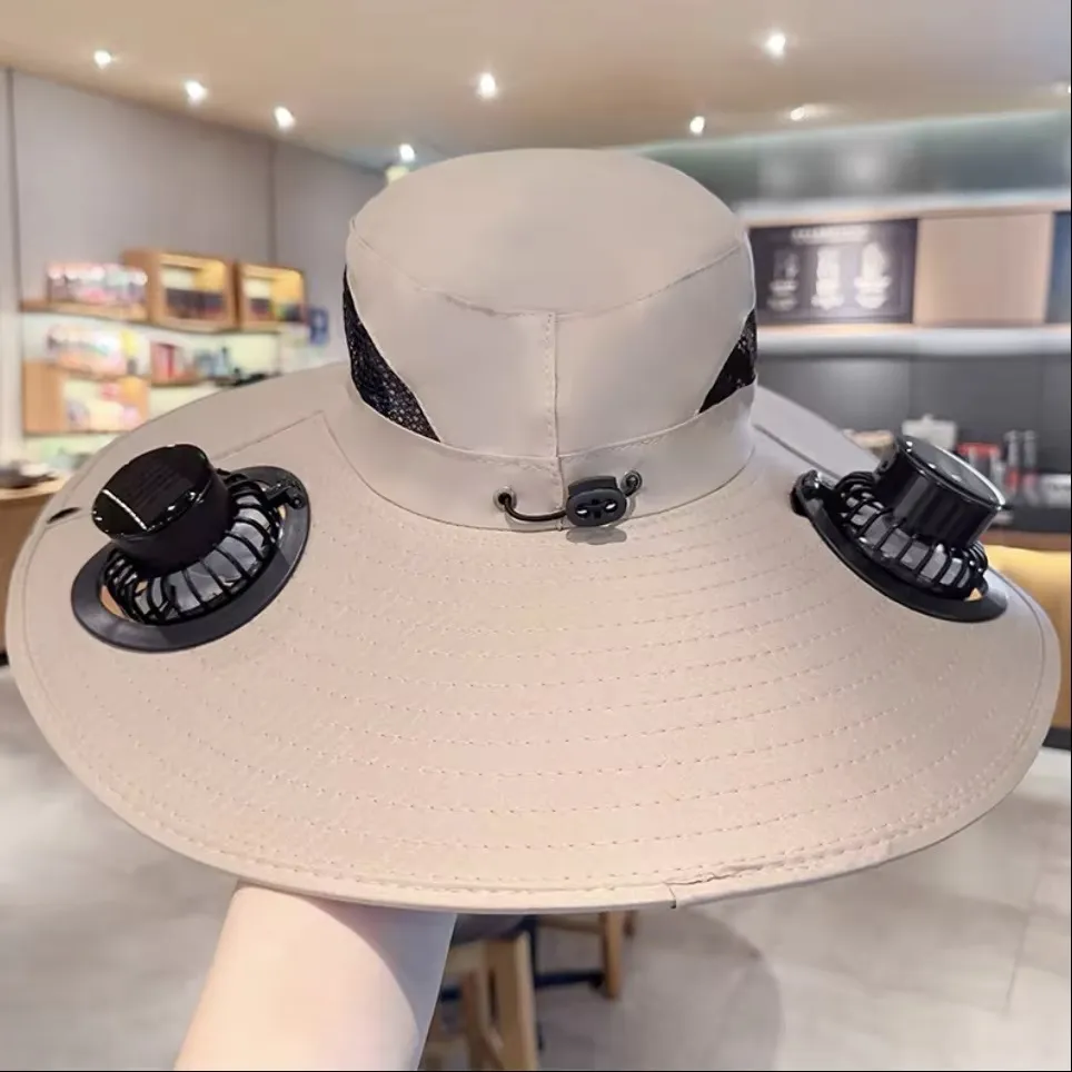 Solar-Powered Dual-Fan Cool Fisherman'S Hat