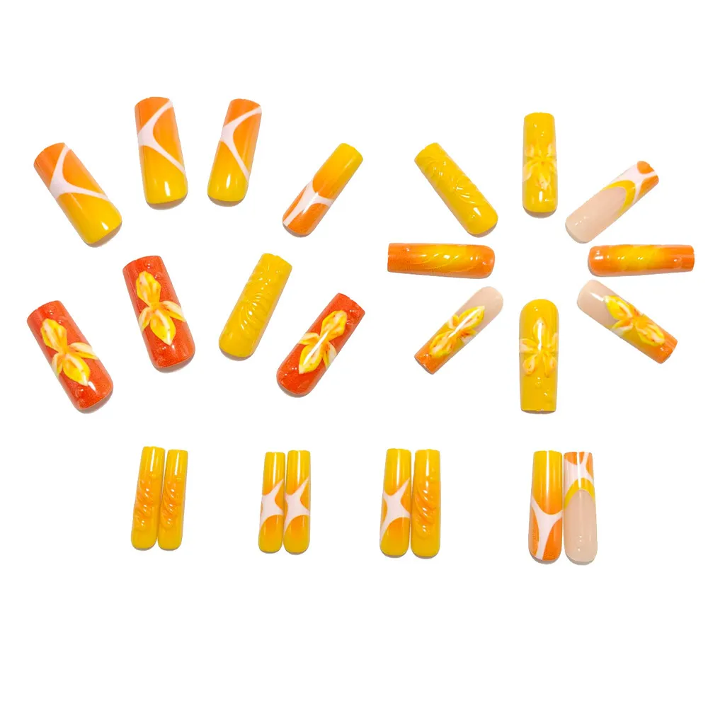 Nailhour 24Pcs Autumn 3D French Floral Medium Stiletto Press On Nails