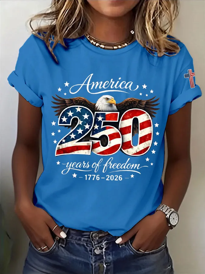 Women'S  America Flag Printed Casual T-Shirt
