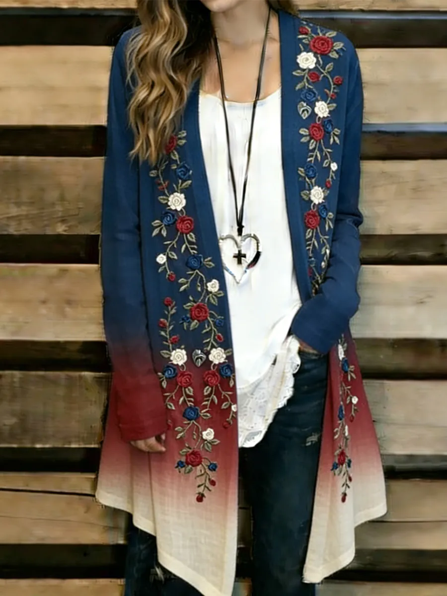 Women's Casual Floral Print Cardigan