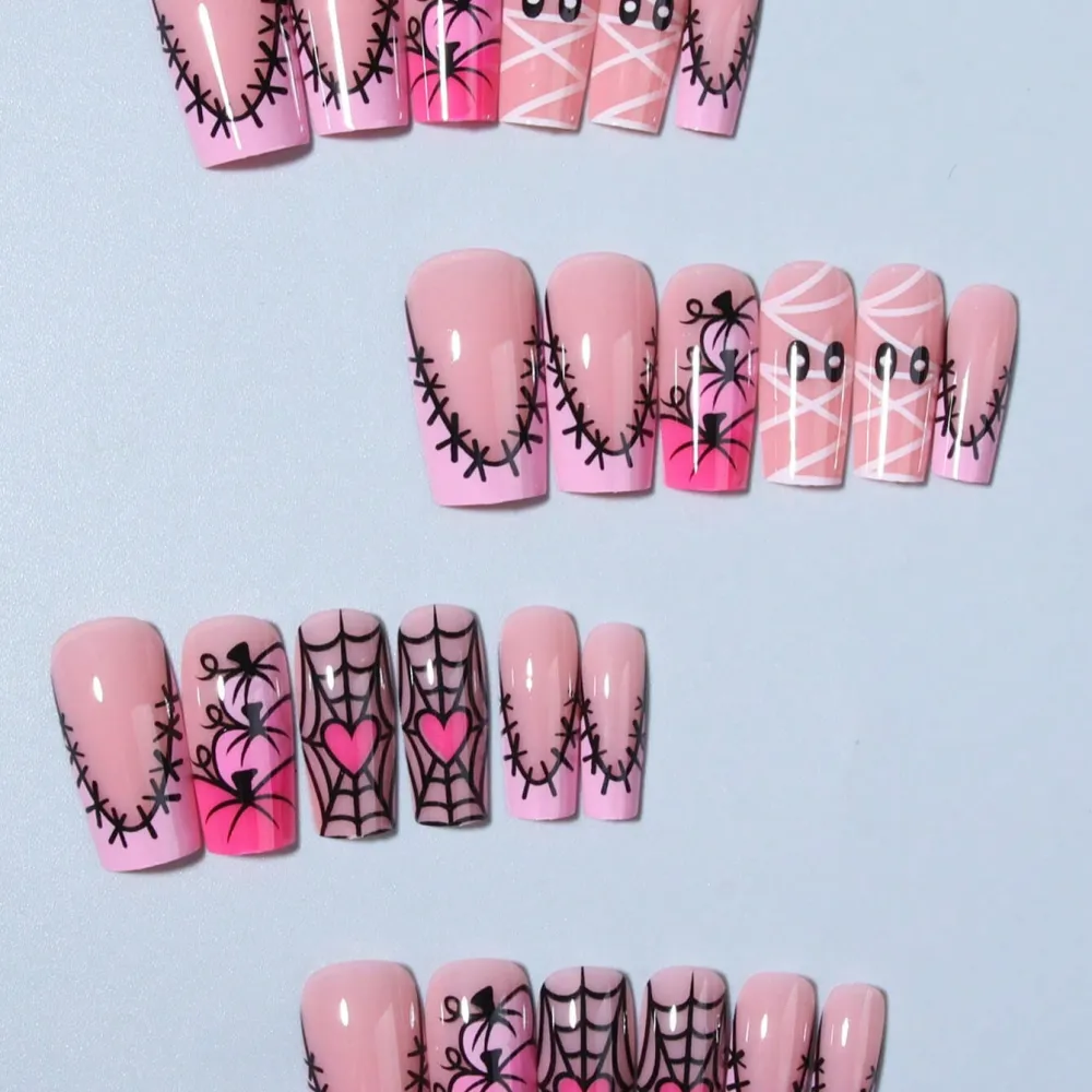 Nailhour 24Pcs Pink Halloween Medium Square Press On Nails
