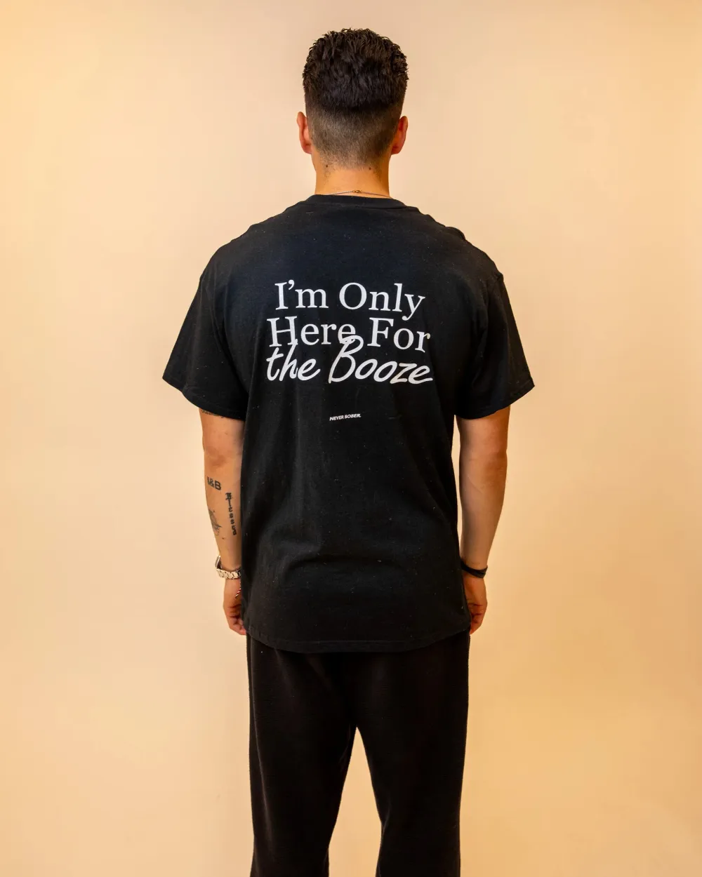 Men's I'M ONLY HERE FOR THE BOOZE Print Crew Neck T-Shirt