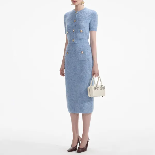 Blue Soft Knit Midi Skirt