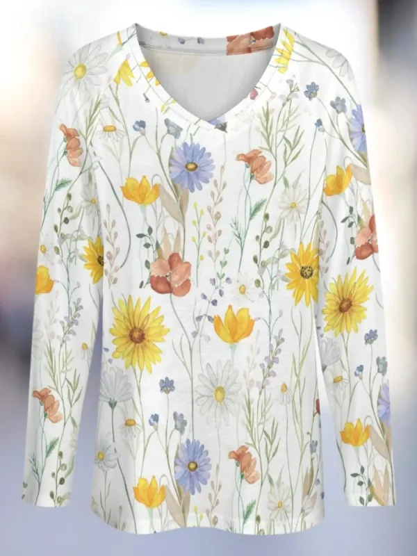 Wildflower Print V-Neck T-Shirt
