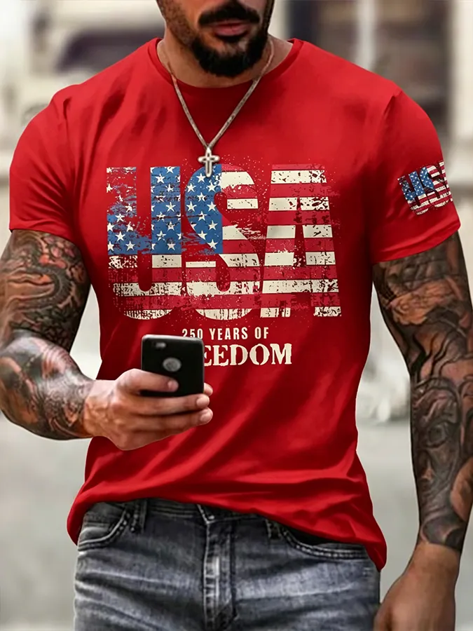 Men'S Casual American 1776-2026 Anniversary Celebration Commemorative Printed Short Sleeved T-Shirt