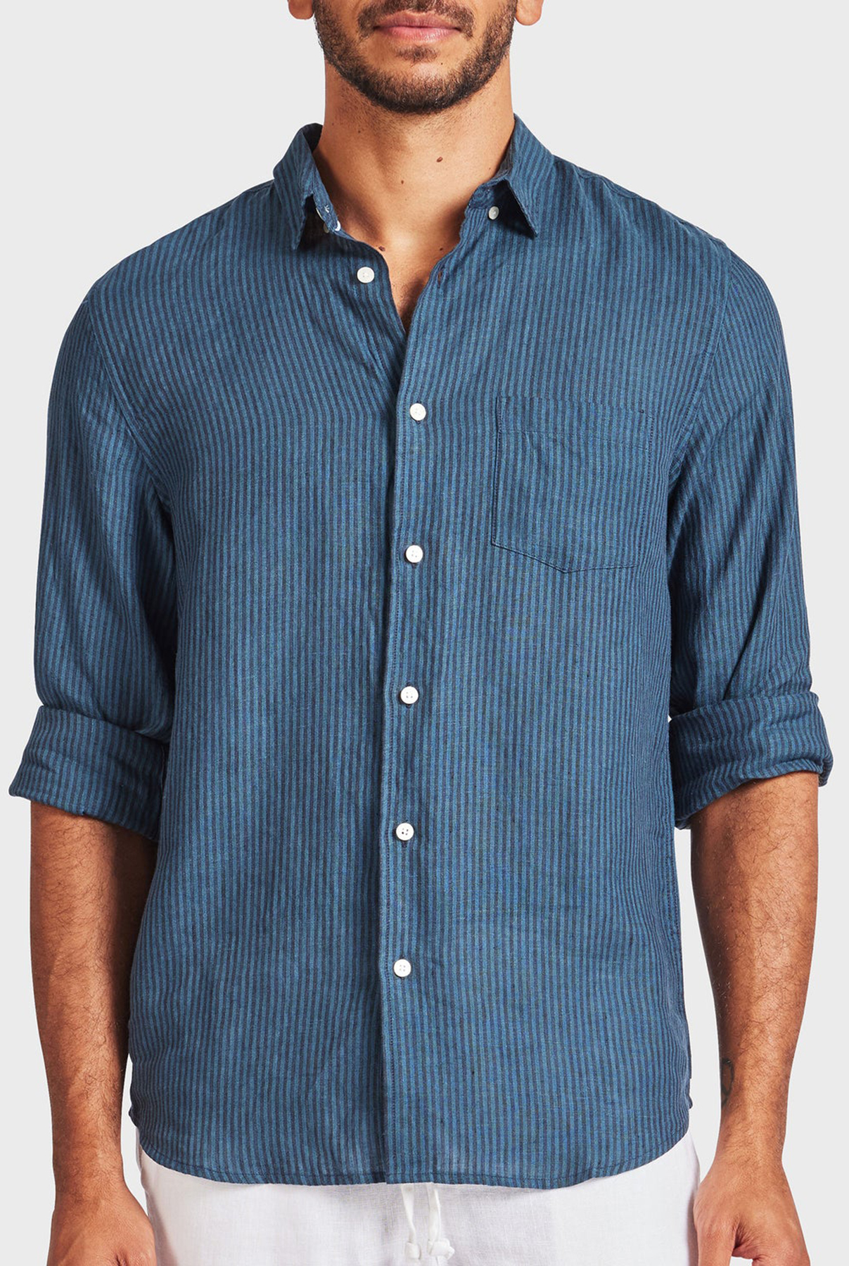 Rory Linen Shirt-Bluegrass/navy