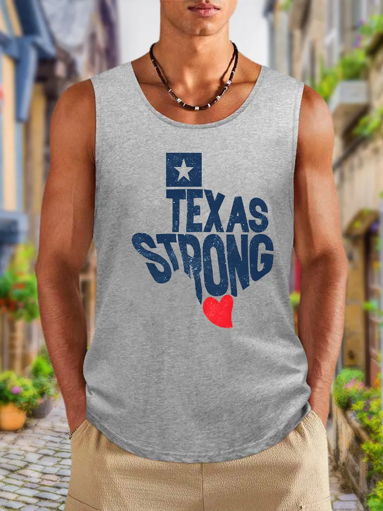 Men'S Simple Style TEXAS STRONG Daily Crew Neck Vest