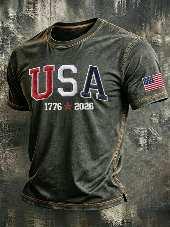 Men'S  USA 1776-2026 Printed Casual T-Shirt