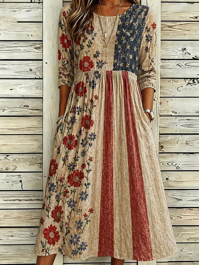 Women'S Casual American Independence Day Flag Print Art Casual Dress