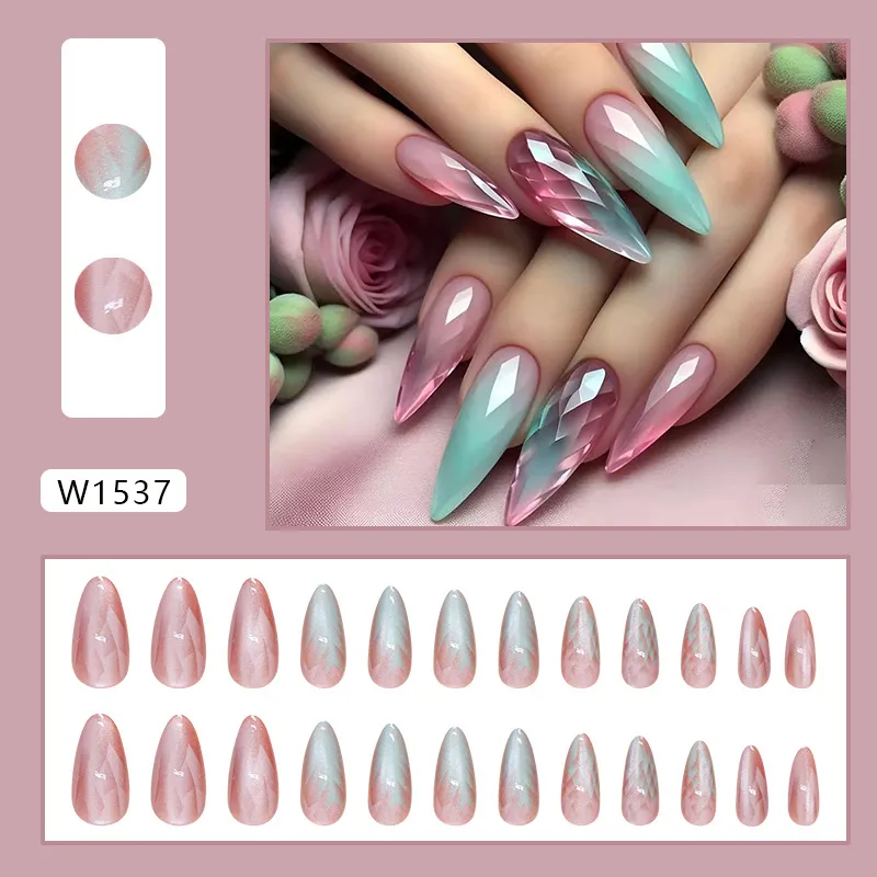 Nailhour 24Pcs Stiletto Gradient Date Long Press On Nails