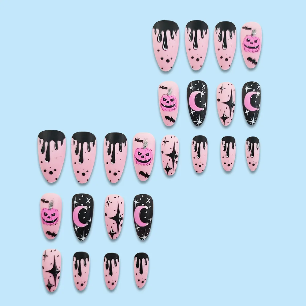 Nailhour 24Pcs Y2K Pink Pumpkin Halloween Press On Nails