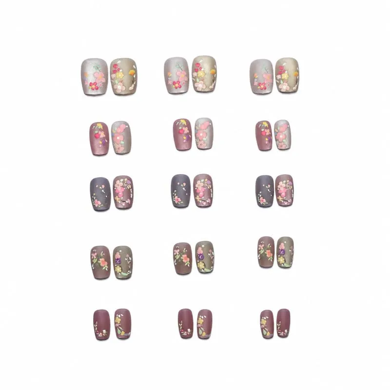 Nailhour 24Pcs Floral Vintage Medium Square Cat Eye Press On Nails