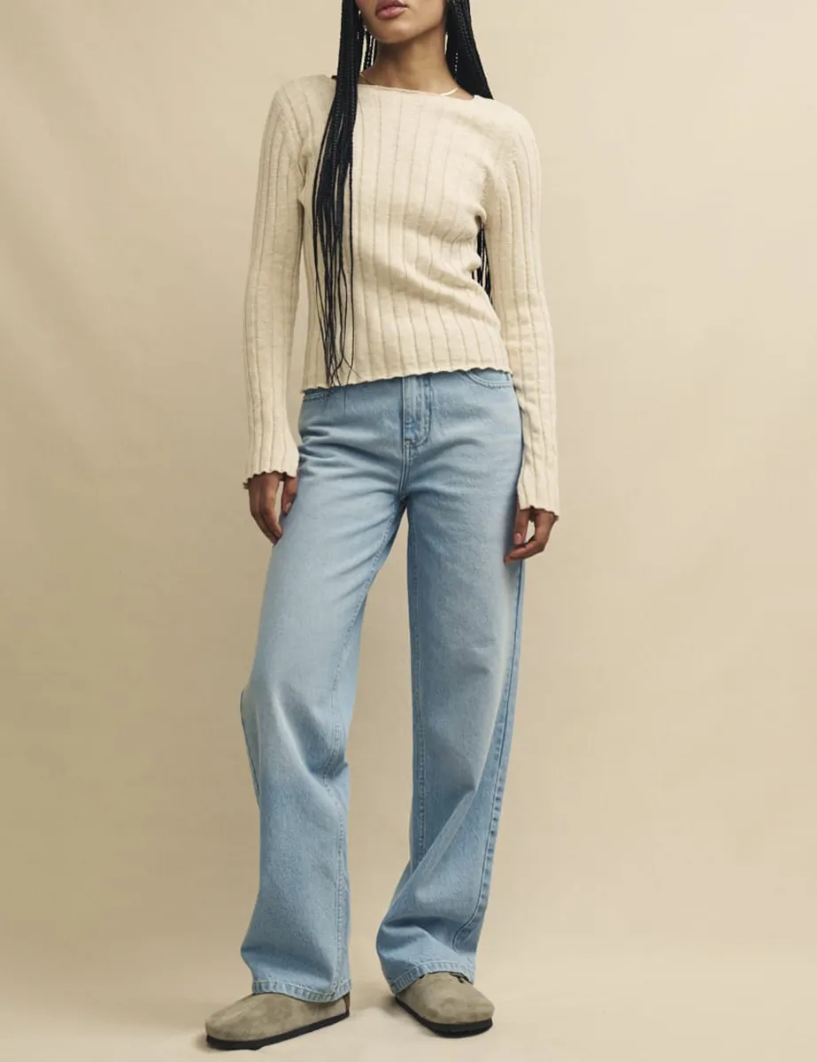 Blue Light Wash Denim High Rise Relaxed Straight Leg Jeans