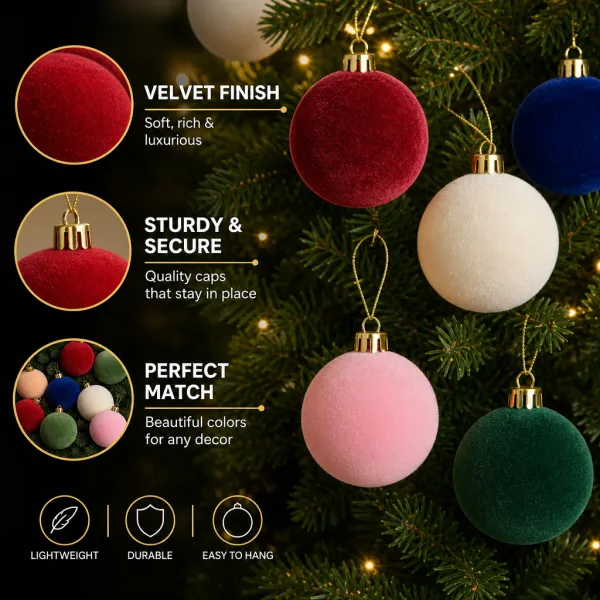 Christmas Balls Multi-colored Flocked Christmas Tree Ornaments Holiday Decoration Balls