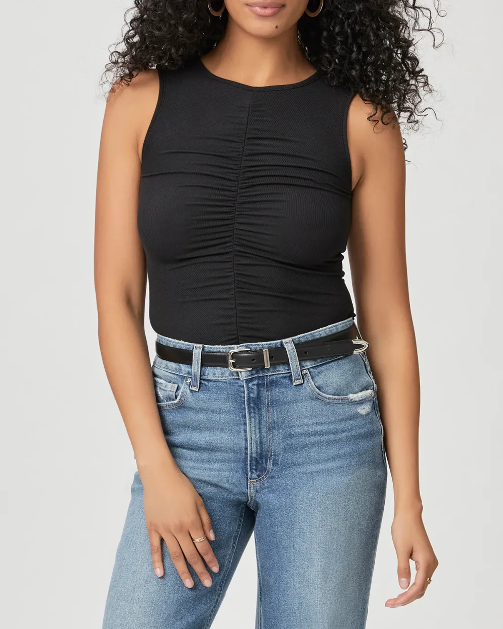 Black Ruched Sleeveless Tank Top