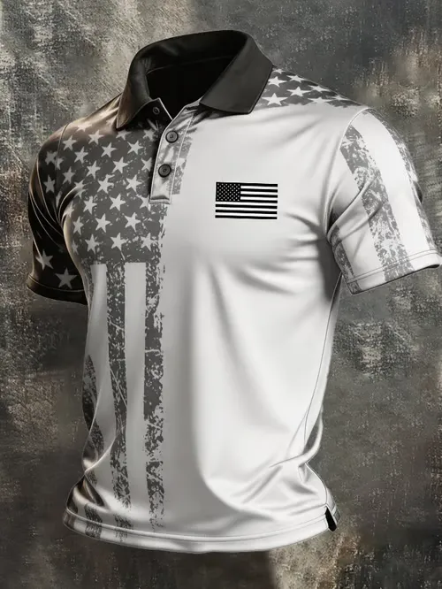 Men'S American Flag Print Casual Polo Shirt