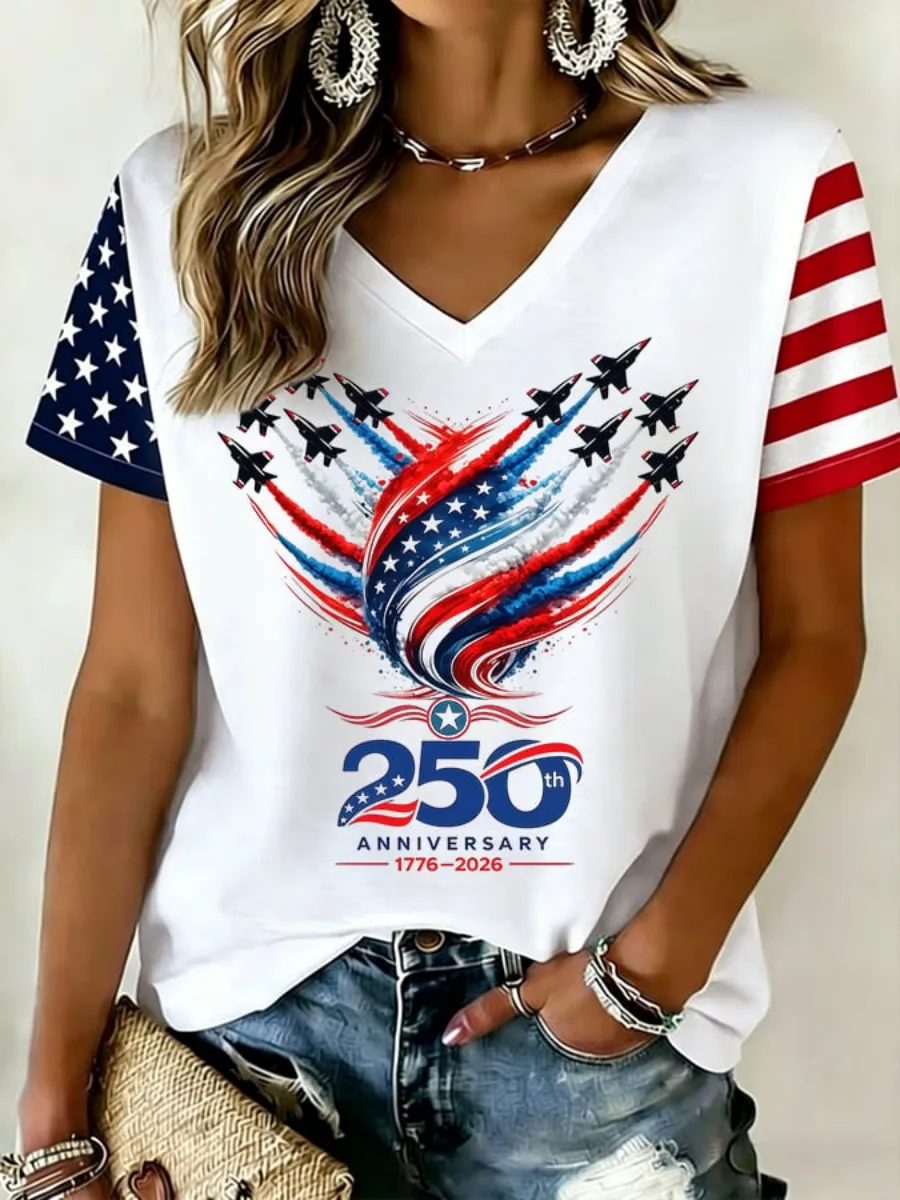 Women's 250 Years of America 1776-2026 Independence Day V Neck T-Shirt