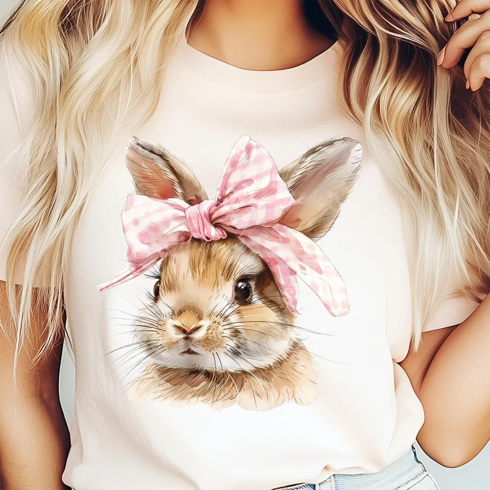 Pink Bow Bunny Portrait T-Shirt