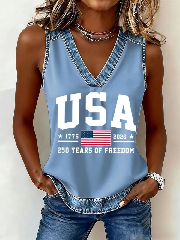 Women'S Flag Printed Casual Vest