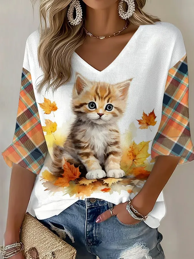 Women's T-shirt With Cute Cat Print