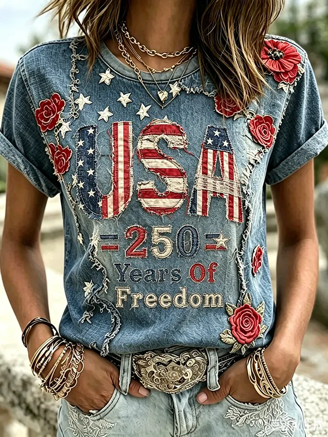 Women'S America Flag Printed Casual T-Shirt